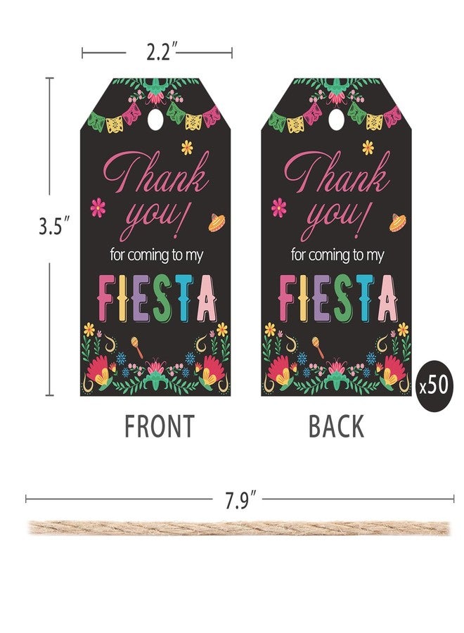 Aukolass 50PCS Fiesta Gift Tags, Thank You Tags for Mexican Themed Party Favors and Taco Bout Party Decorations-Double-sided (Black) - Image 2